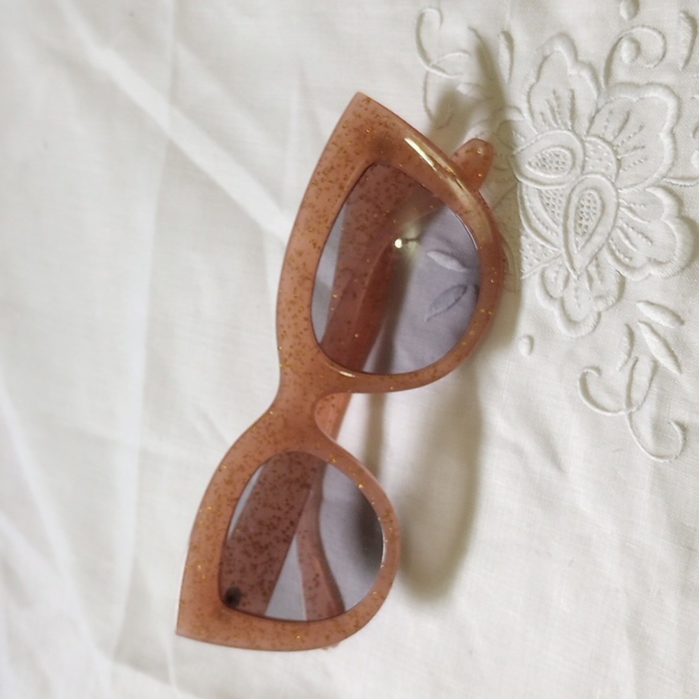 Peach gold sparkle glitter translucent cat eye sunglasses